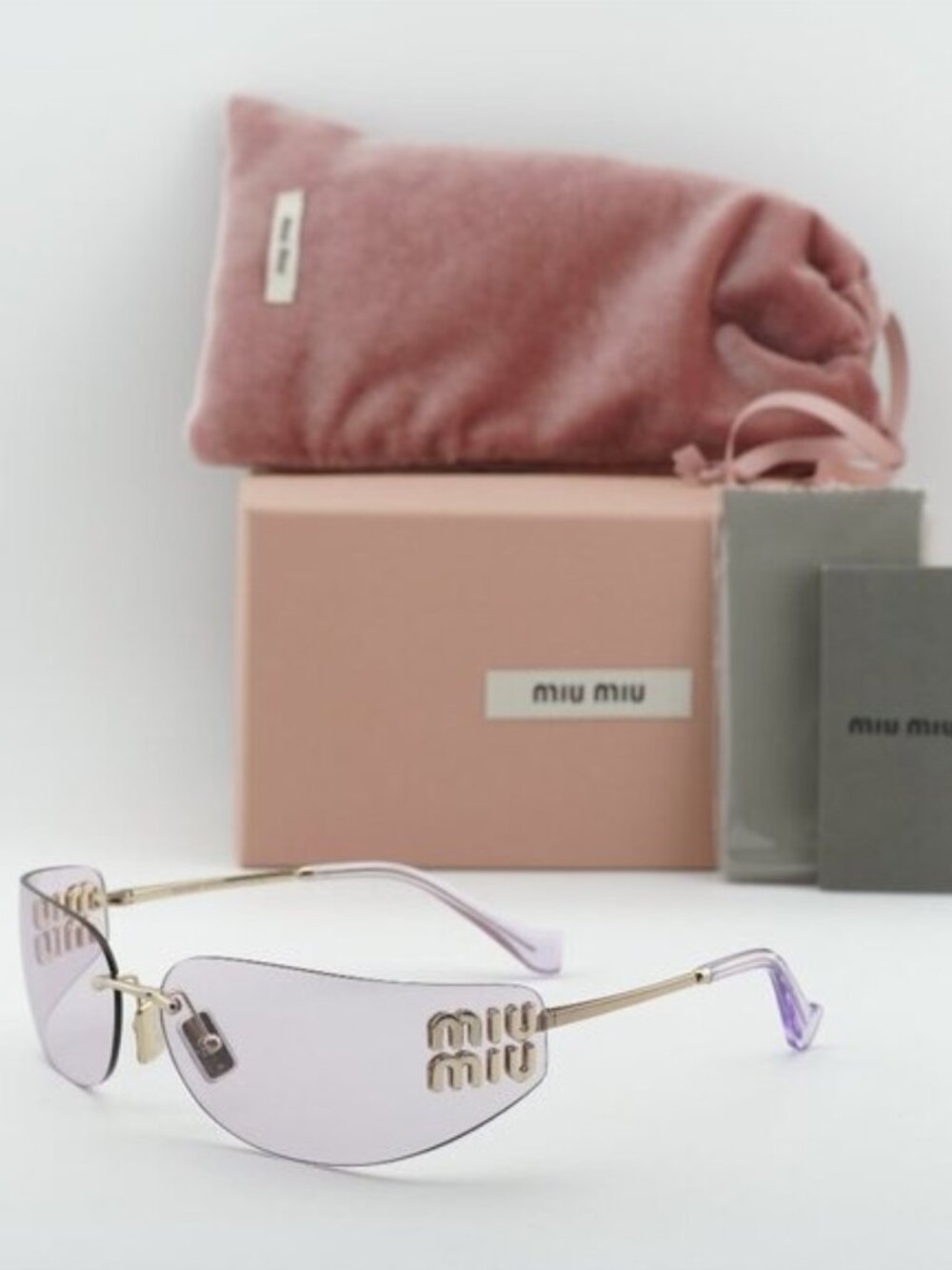 Miu Miu MUA51S ZVN90O Rectangle Sunglasses – Pale Gold\ Pink